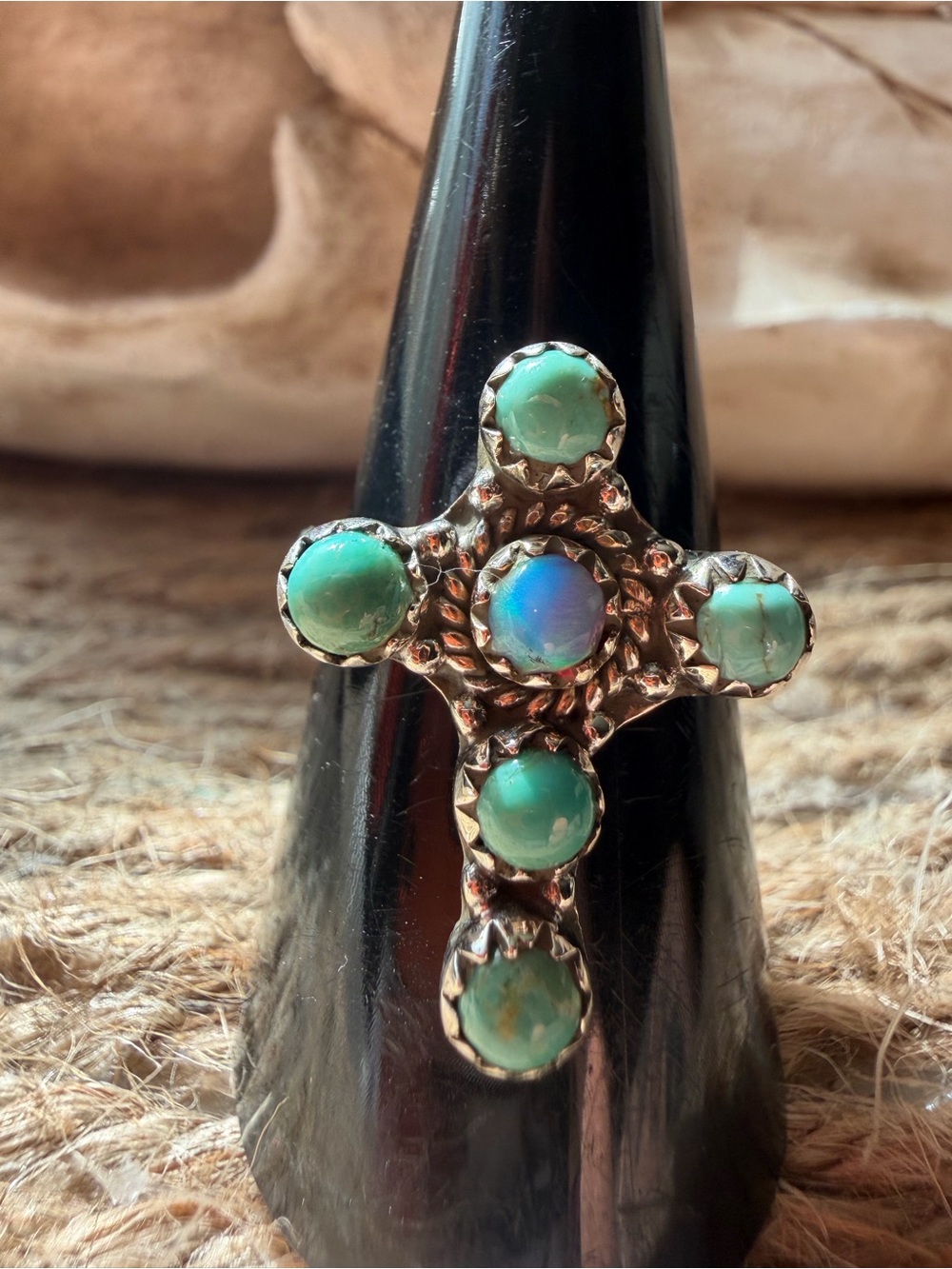 Sterling Sliver Kingman Turquoise and Opal Cross Rings